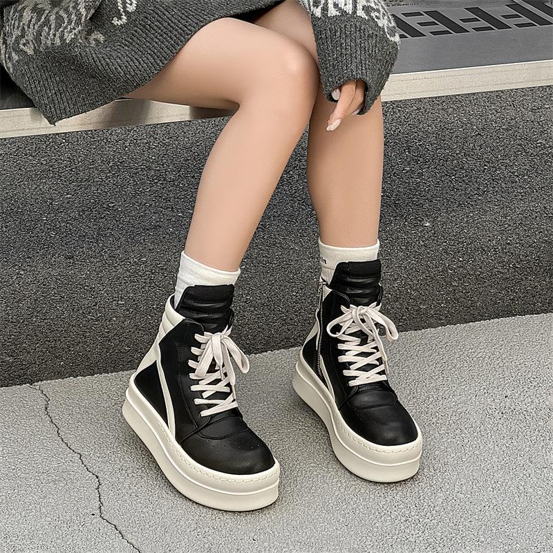 Autumn And Winter Men'S And Women'S Black And White Double-Layer Thick-Soled Inverted Triangular High-Top Shoes Men'S Height-Increasing Martin Boots