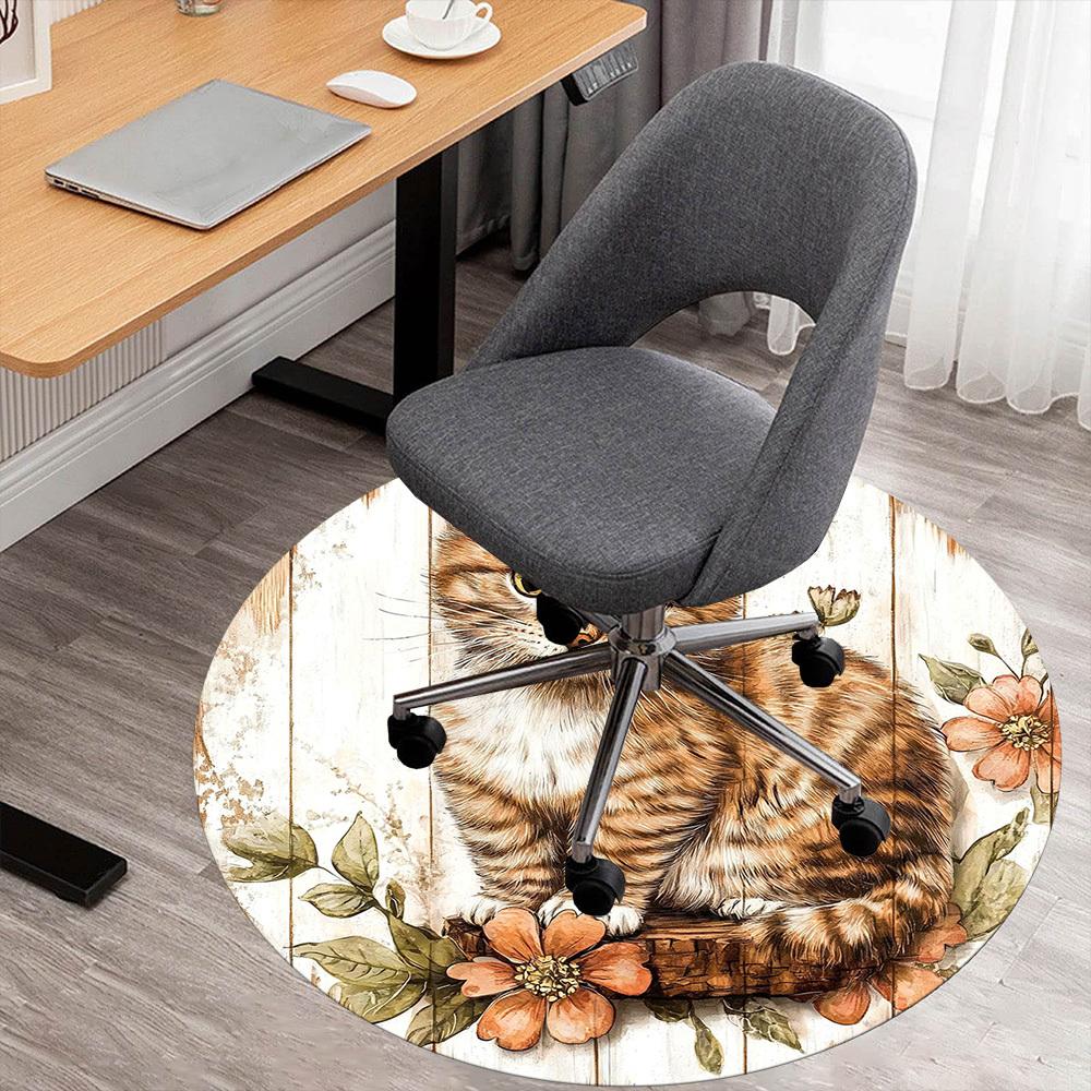 

1PC cat flowers Office Round Area Rug, Under Office Chairs Bedroom Living Room Home Decor, Carpet for Office -1110102 80cm by 80cm