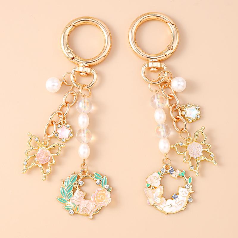 Cute Enamel Garland Keychain Women Girls Flowers Key Ring Pendants Handbag Decor Diy Handmade Jewelry Gifts