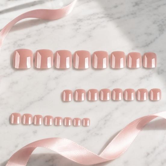 24Pcs Glossy Press on Toenails for Women, Short Square Stick-on Fake Nails, Removable Reusable Glue on False Toe Nails