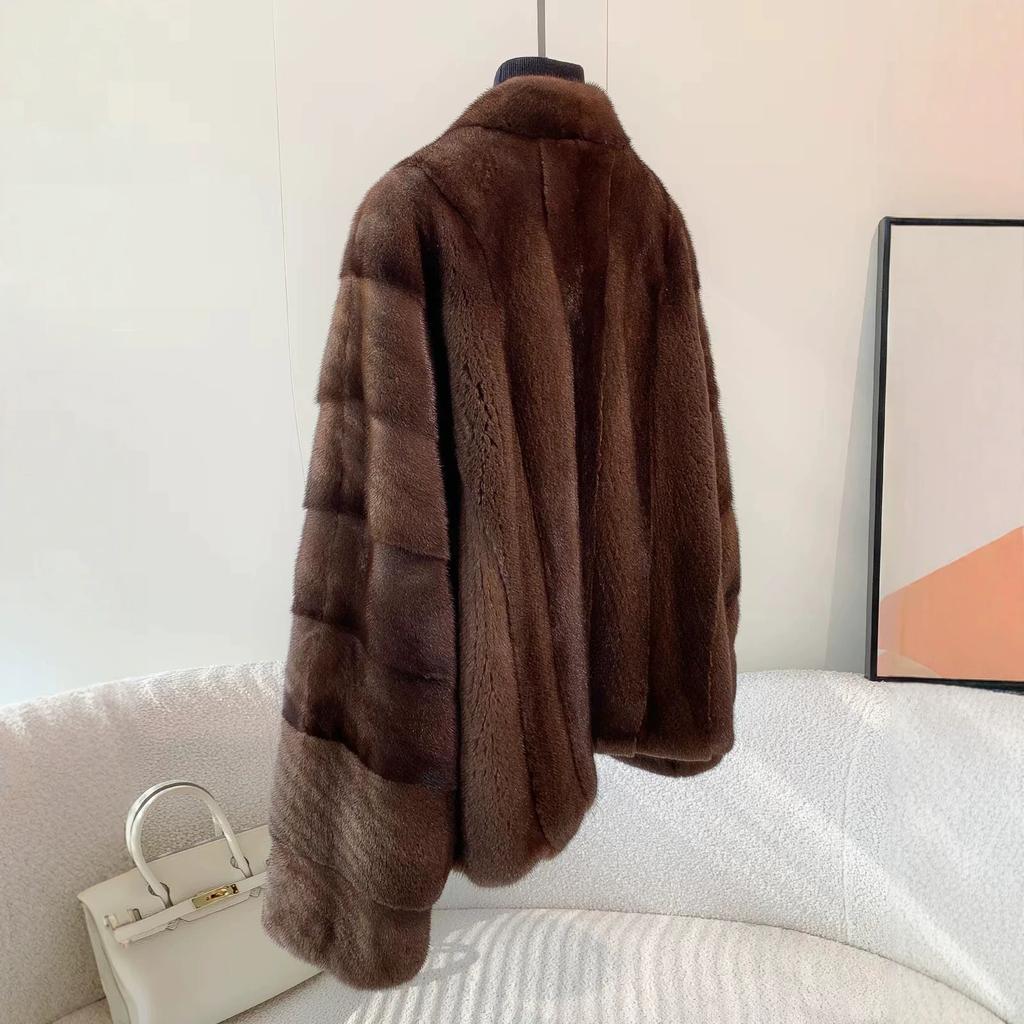 New imported velvet little female mink full pumping mink coat women's stand-up collar loose mink fur coat