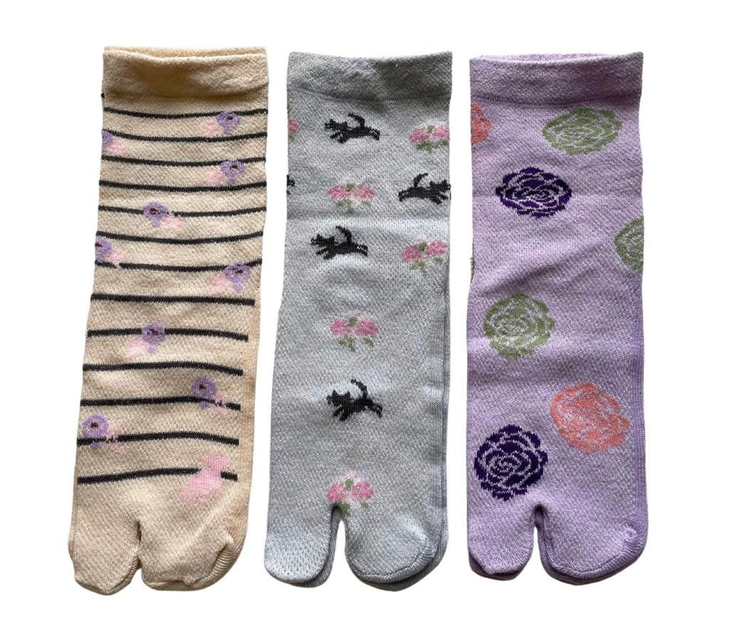 Mode Select Tabi Japanese 3 Sizes Cotton Perfect for Kimono and Set of your Women's Socks, Pattern, Pairs, 22-24cm, Blend, Breathable, Yukata, 3-Pair