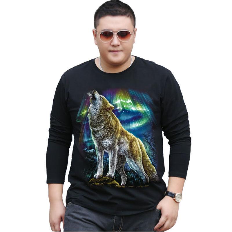 

Осенняя мужская футболка с длинными рукавами и 3D трендовым животным принтом волка, свободная рубашка с круглым вырезом большого размера, рубашка с толстым дном, одежда S-6X L
