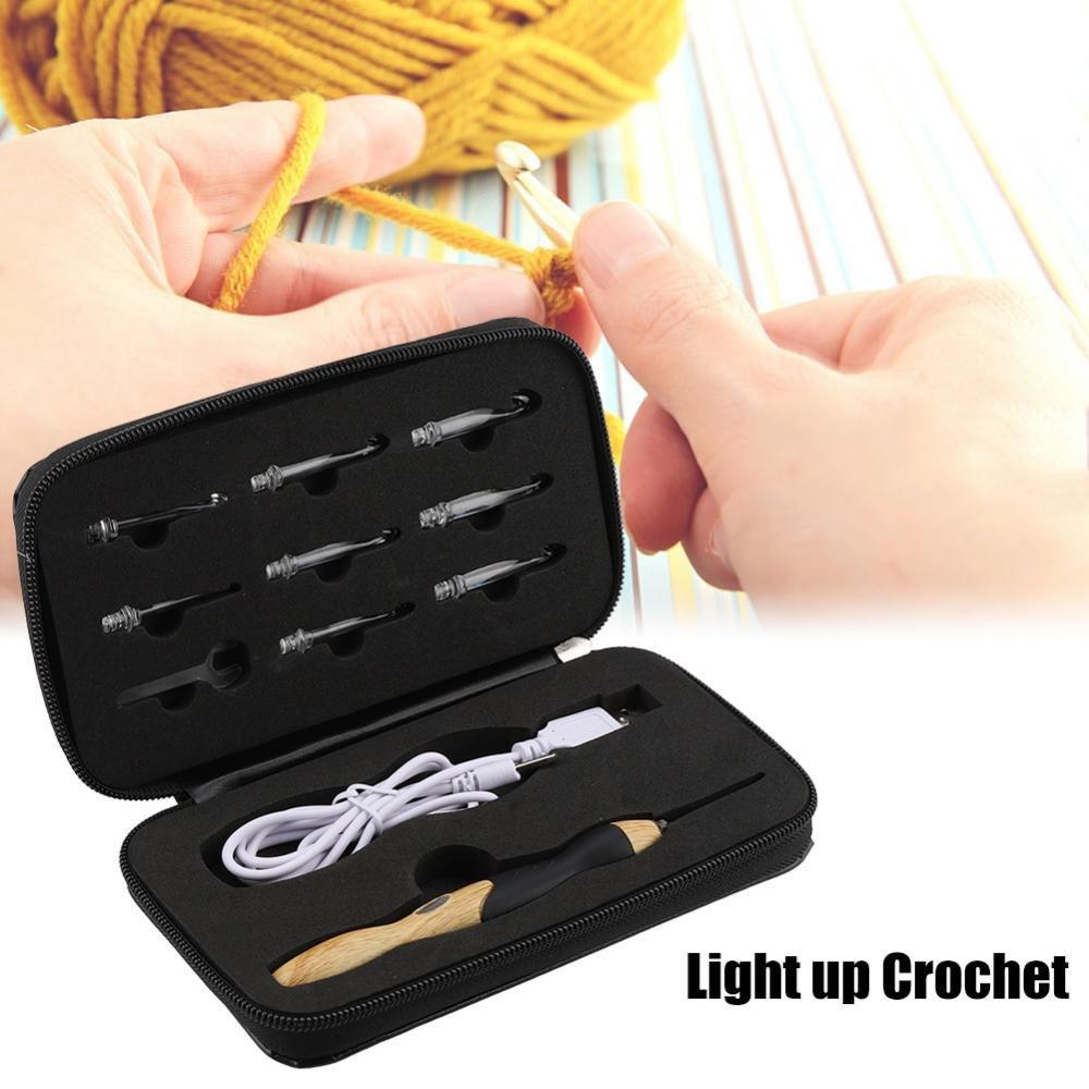

9 in 1 USB Light Up Crochet Hooks Handmade Knitting Needles LED Sewing Tools Set DIY Weaving Sweater Tool Kit Sewing Accessories One Size чёрный