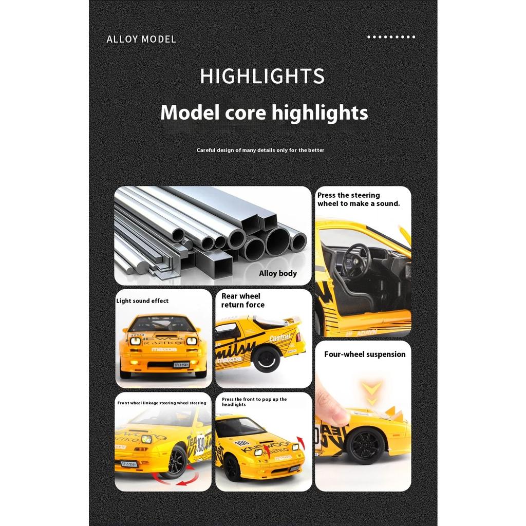 1/24 Mazda RX7 Wersja Wyścigowa Samochód Stopowy Odlewy Ciśnieniowe i Pojazdy Zabawkowe Model Samochodu Miniaturowy Model Samochodu Zabawki dla Dzieci