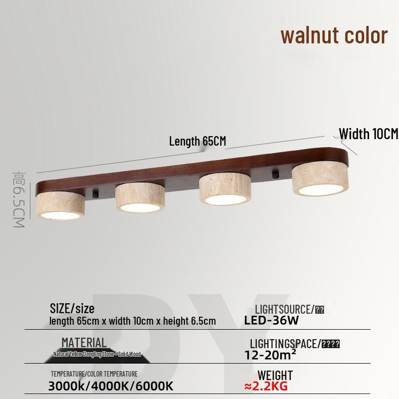 Yellow Travertine LED Ceiling Light - Mid-Century Wabi-Sabi Cream Style for Hallway and Entrance.