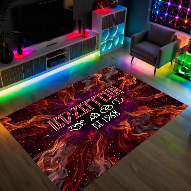 Led Zeppelin Tasarımlı Kristal Kadife Halı Rahat Non?Yatak Odası Oturma Odası Girişi İçin Kaymaz Desenli Halı