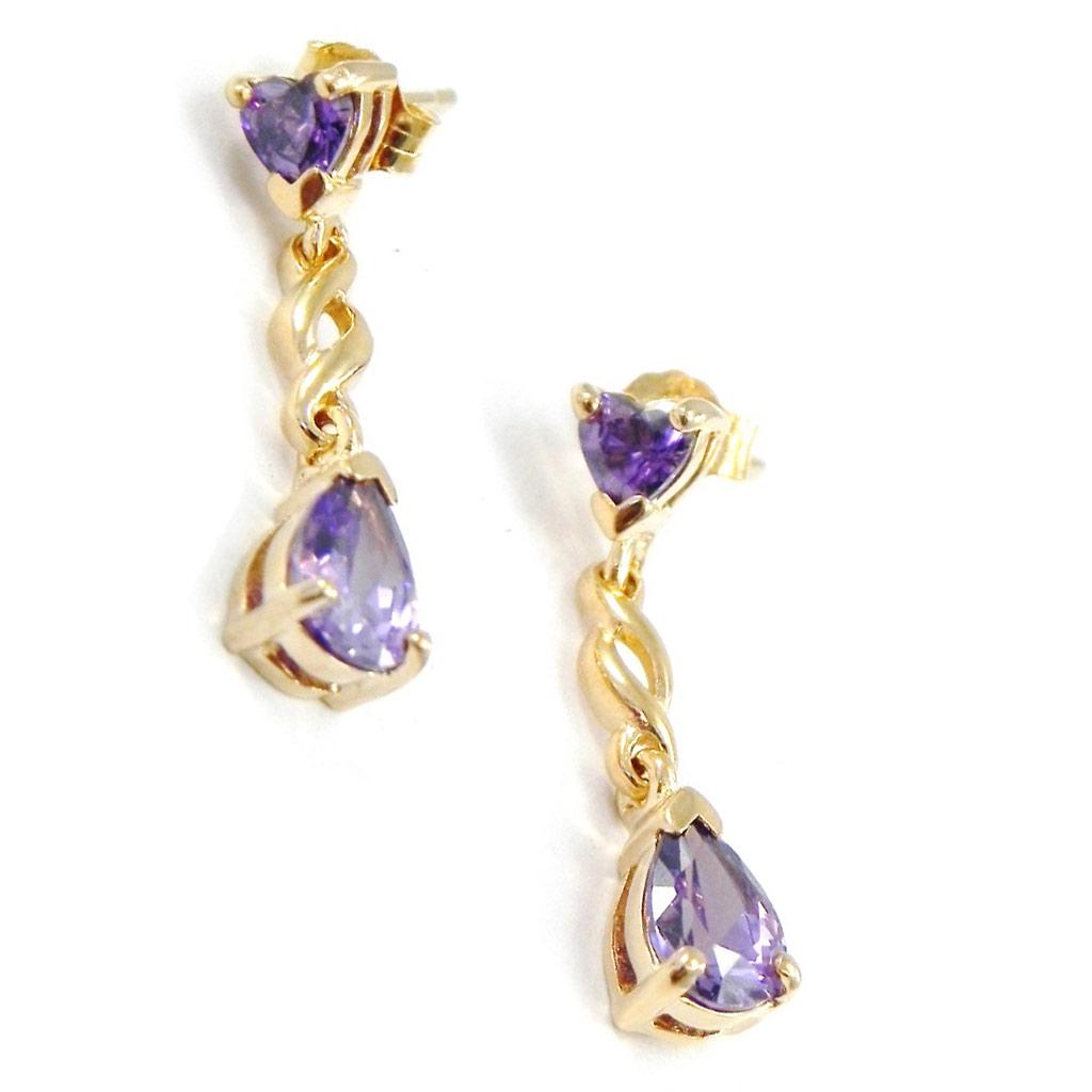 Les Trésors De Lily [D7983] - Gold Plated Earrings 'Pensées' Golden Violet - 24x4 Mm