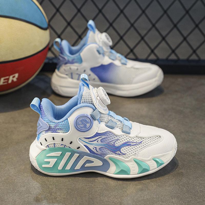 Spring and summer children's sports shoes girls and boys button running shoes mesh breathable middle and older children's casual shoes basketball sho