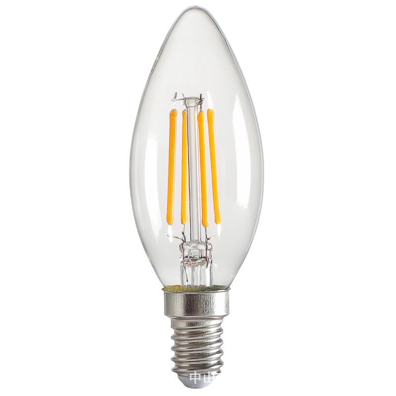E14 LED Edison Candle Bulb, Warm Light, Flame Tip, C35 Crystal Imitation Tungsten Filament, Retro Super Bright.