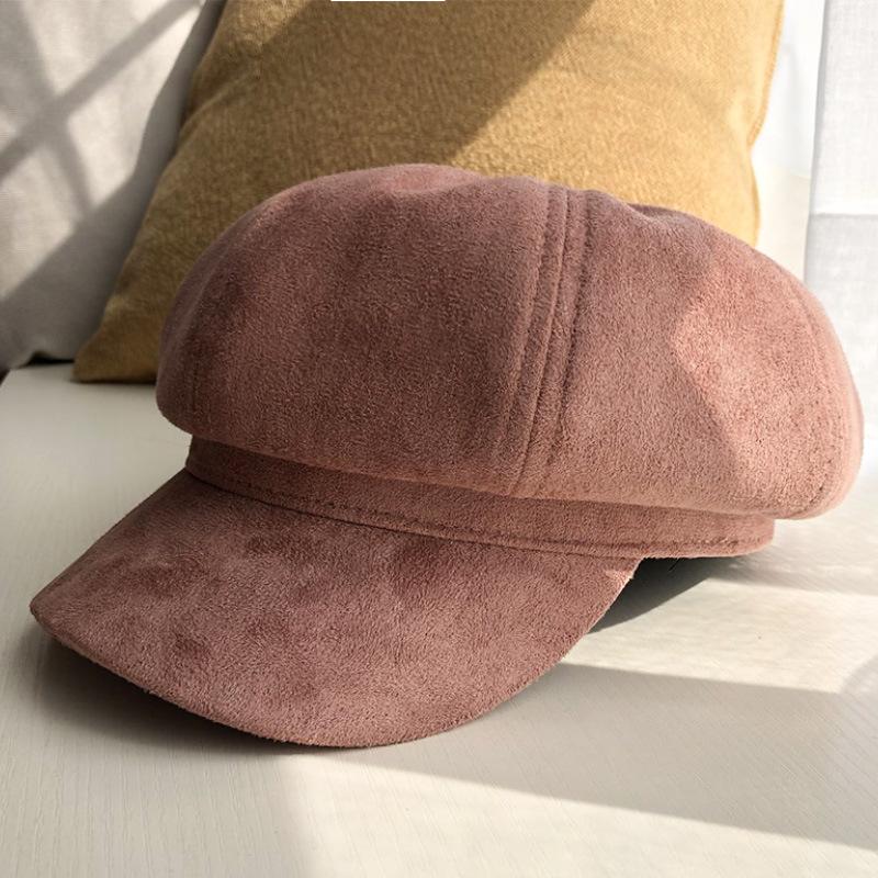 Women Suede Octagonal Hat Solid Color British Retro Style Warm Winter Outdoor Painter Hat