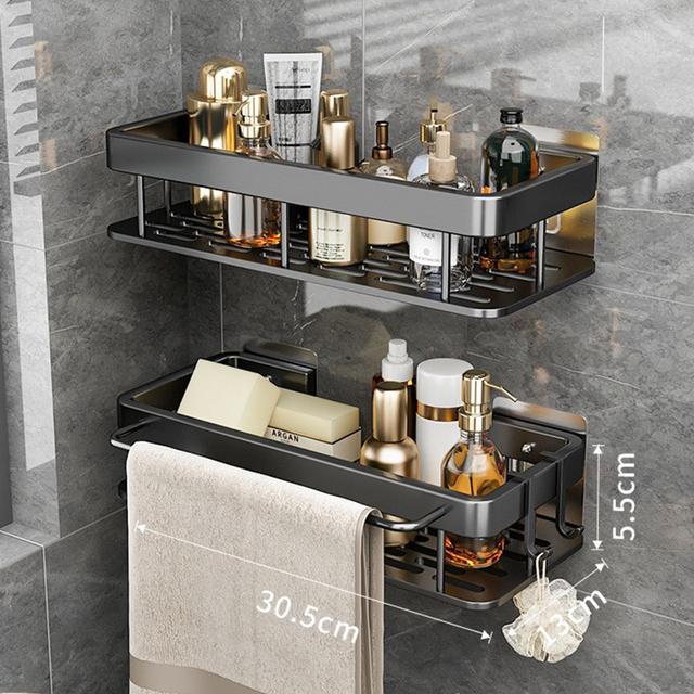 Bathroom Shelf No-drill Wall Mount Corner Shelves Shampoo Towel Holder Kitchen Storage Rack  Alumimum Bathroom Accessories