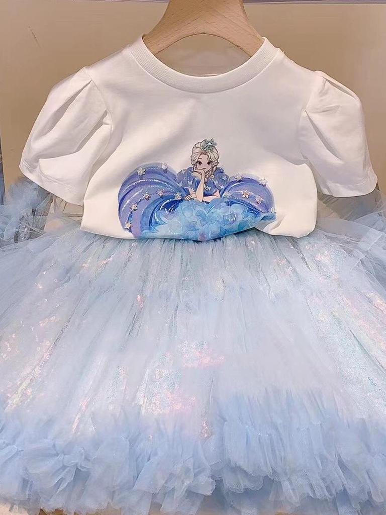 2024 Girls' Frozen Two-Piece Summer Suit: Short-Sleeve T-Shirt & Skirt
