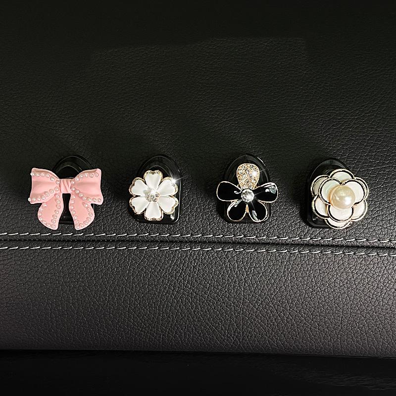 Car Style Bow Cartoon Rhinestone Mini Auto Hooks Seat Back Holder For Keys Hangers Home Office Hooks Storage Style Accessories