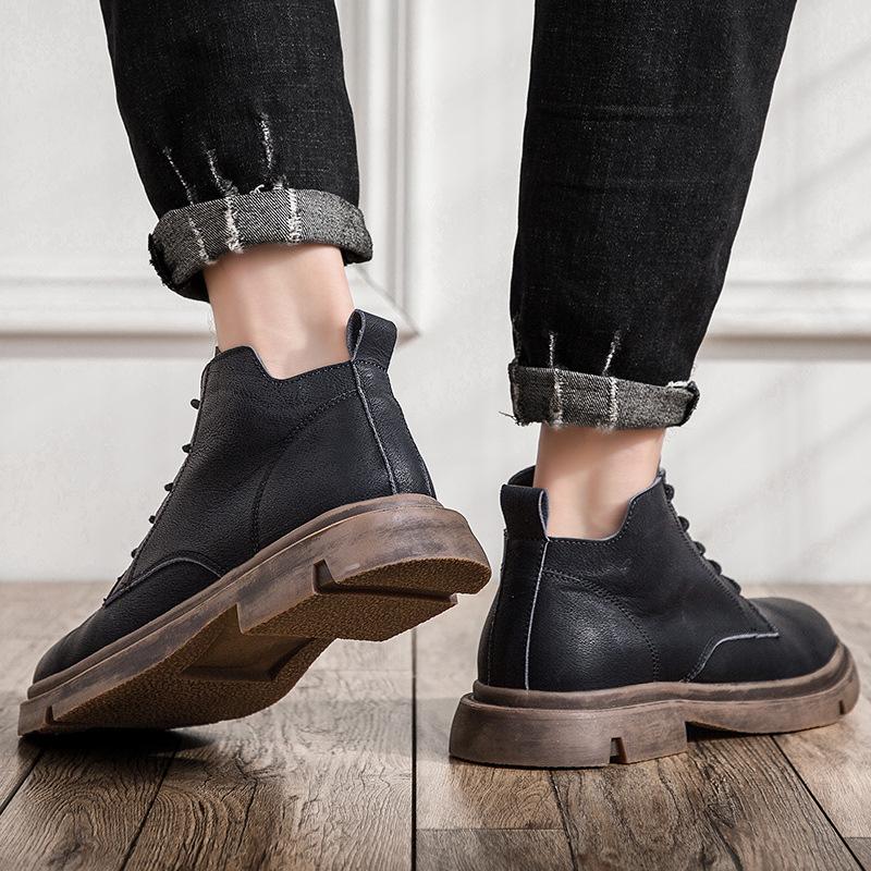 Leather shoes Martin boots men's shoes boots medium top men's boots British high top short boots casual tooling shoes casual versatile non-slip