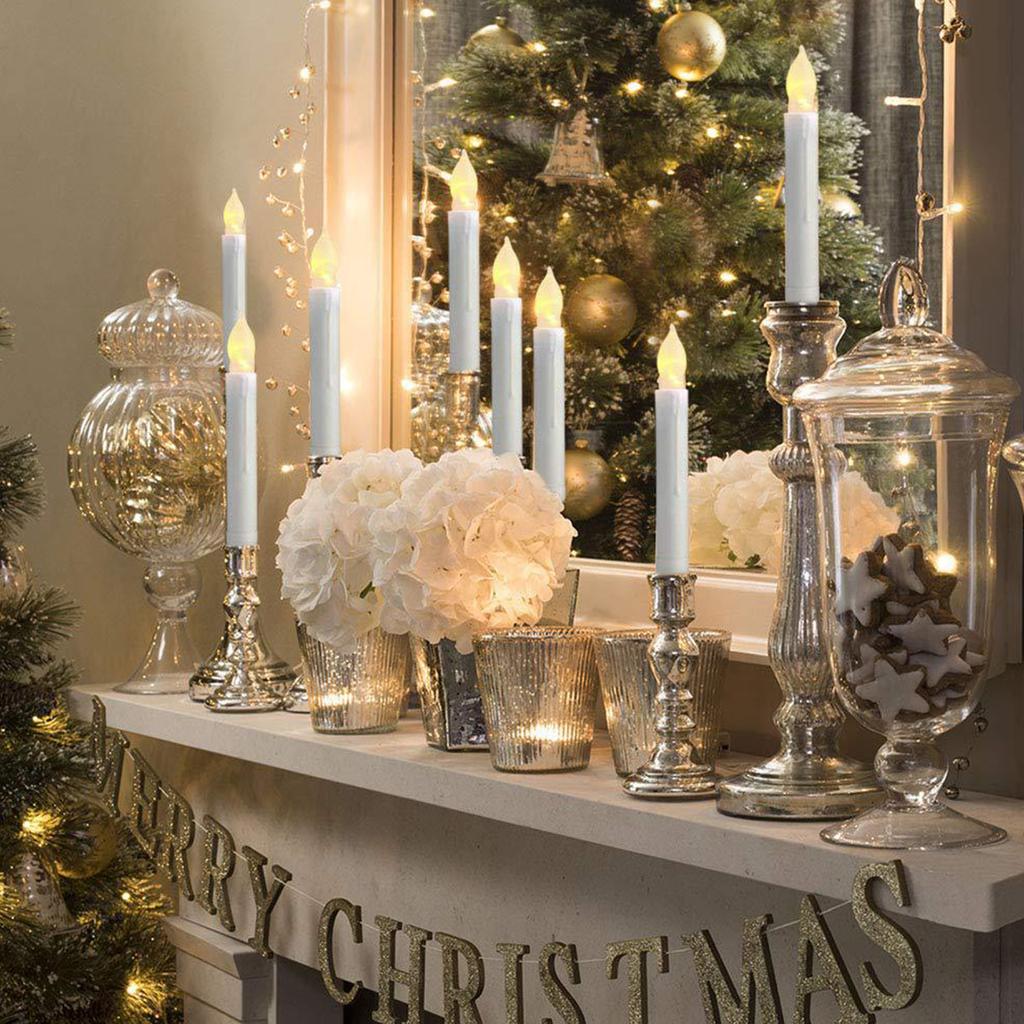 12pcs LED Electronic Candle Lights Long Pole Candle Lights Flameless Taper Christmas Decoration