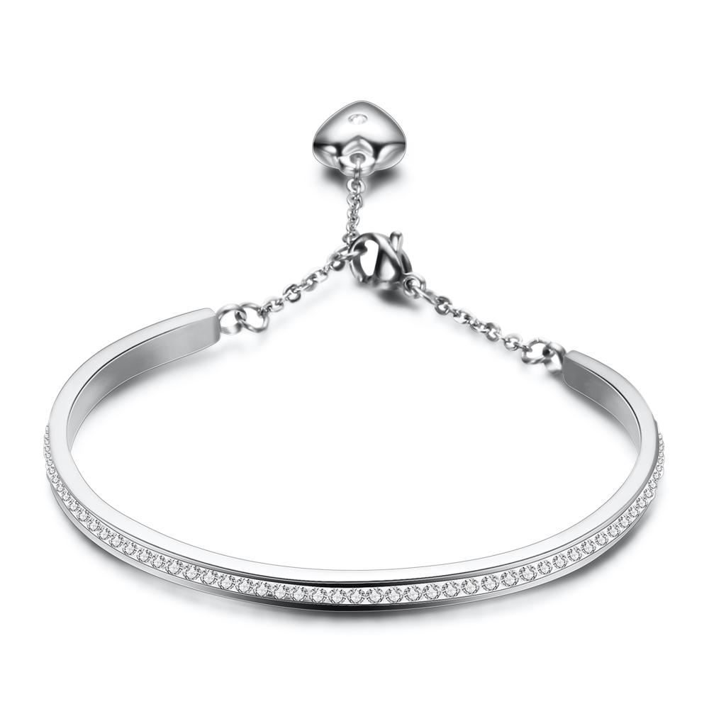 Gold-Color Cuff Bangle for Women One Row Crystal Stainless Steel Bracelet Bangle Jewelry Adjustable Chain