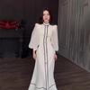 European and American Autumn New Bow Decoration Black and White Splicing Temperament Semi-turtleneck Long Dress