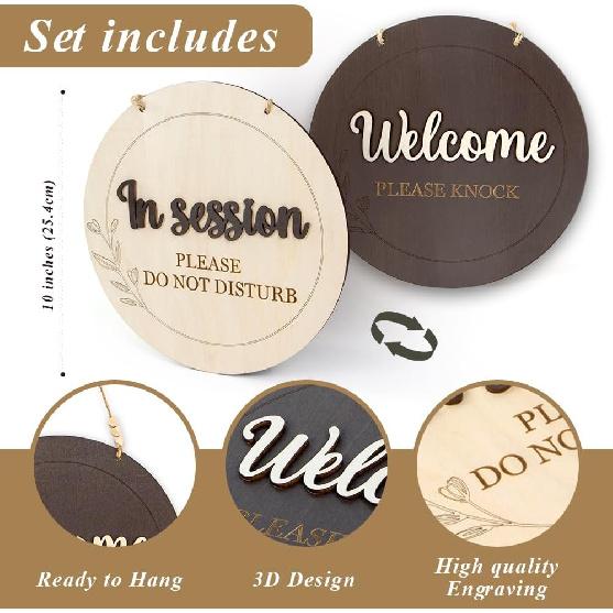 In Session Door Sign for Therapists - Please Do Not Disturb Sign for Office Door, Welcome Please Knock Sign for Counseling, Massage Therapy &