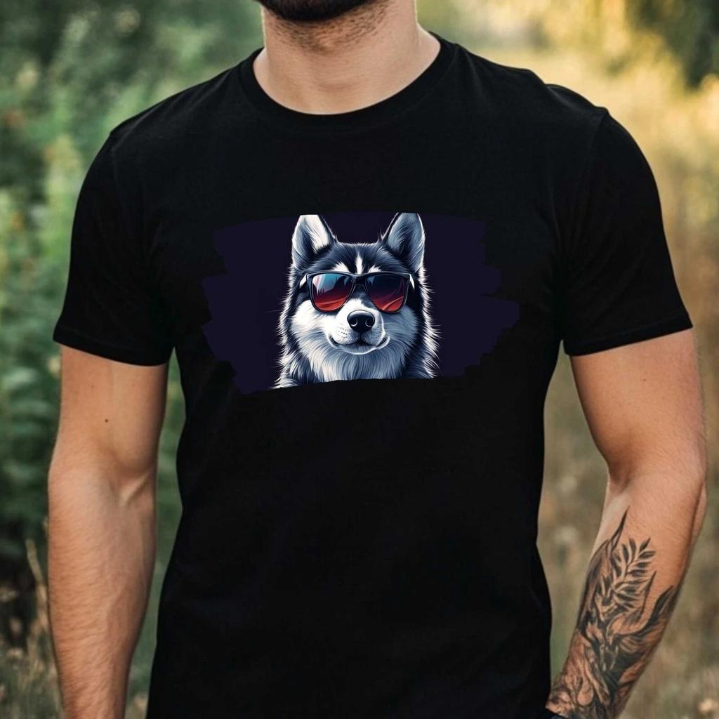 T-Shirt Herren Husky mit Sonnenbrille Motiv Baumwolle Größe XS bis 5XL