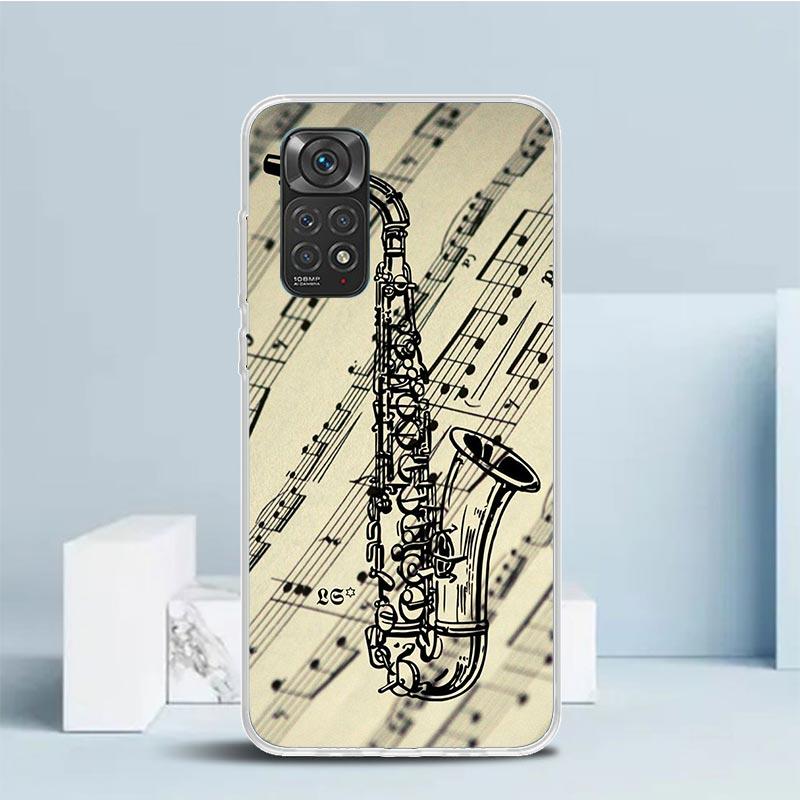 Music Saxophone Instrument Phone Case For Xiaomi Redmi Note 15 14 14S 13 12S 12 Pro Plus 11S 11 11T 11E 10S 10 + Soft TPU Back C