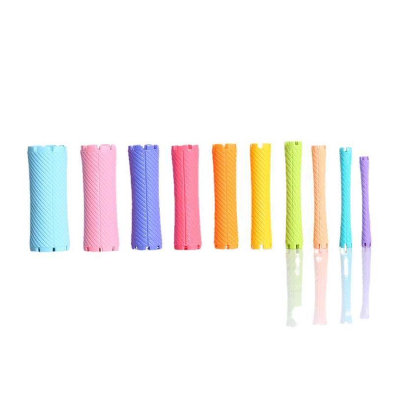 10pcs DIY Heatless Lengthened Hair Roller Stick Perm Tools Hollow Design Spiral Hair Curler Magic Curls Curly Hair Styling Kits