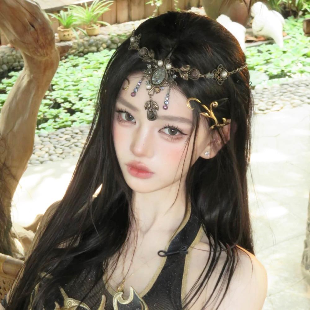 Pendant Ethnic Tassel Necklace Pearl Rhinestone Necklace Women Ethnic Style Forehead Chain  Girls