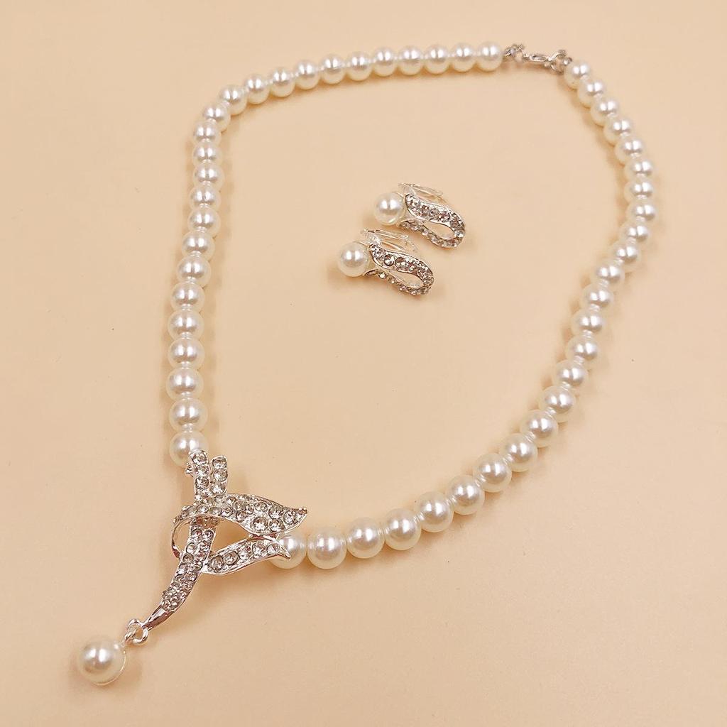 Versatile Alloy Pearl Bridal Necklace & Earrings Set for Women N6364