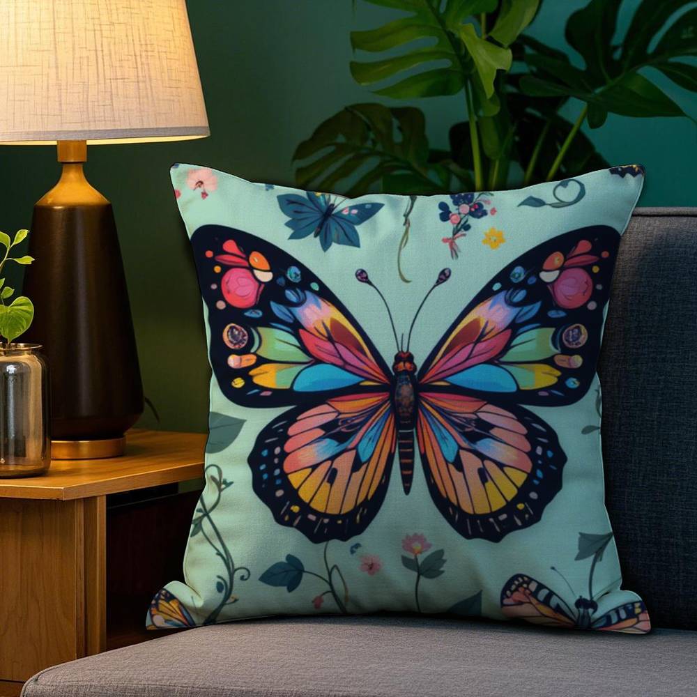 

Vantage Retro Anime Butterfly Pillow Case Anti-dustmite Pillowcase Invisible zipper silky short plush Sofa cushion cover 12x12Inch