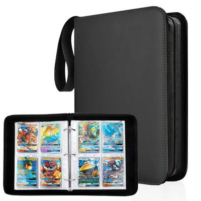 Card File Card Binder Sticker File 4 Pockets Holds 400 Cards Portable Zipper Card Sheet Collect Other Game Cards (4 Pockets, Black)