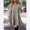 Hot-selling European and American foreign trade new dresses, round neck small floral long-sleeved bohemian dress