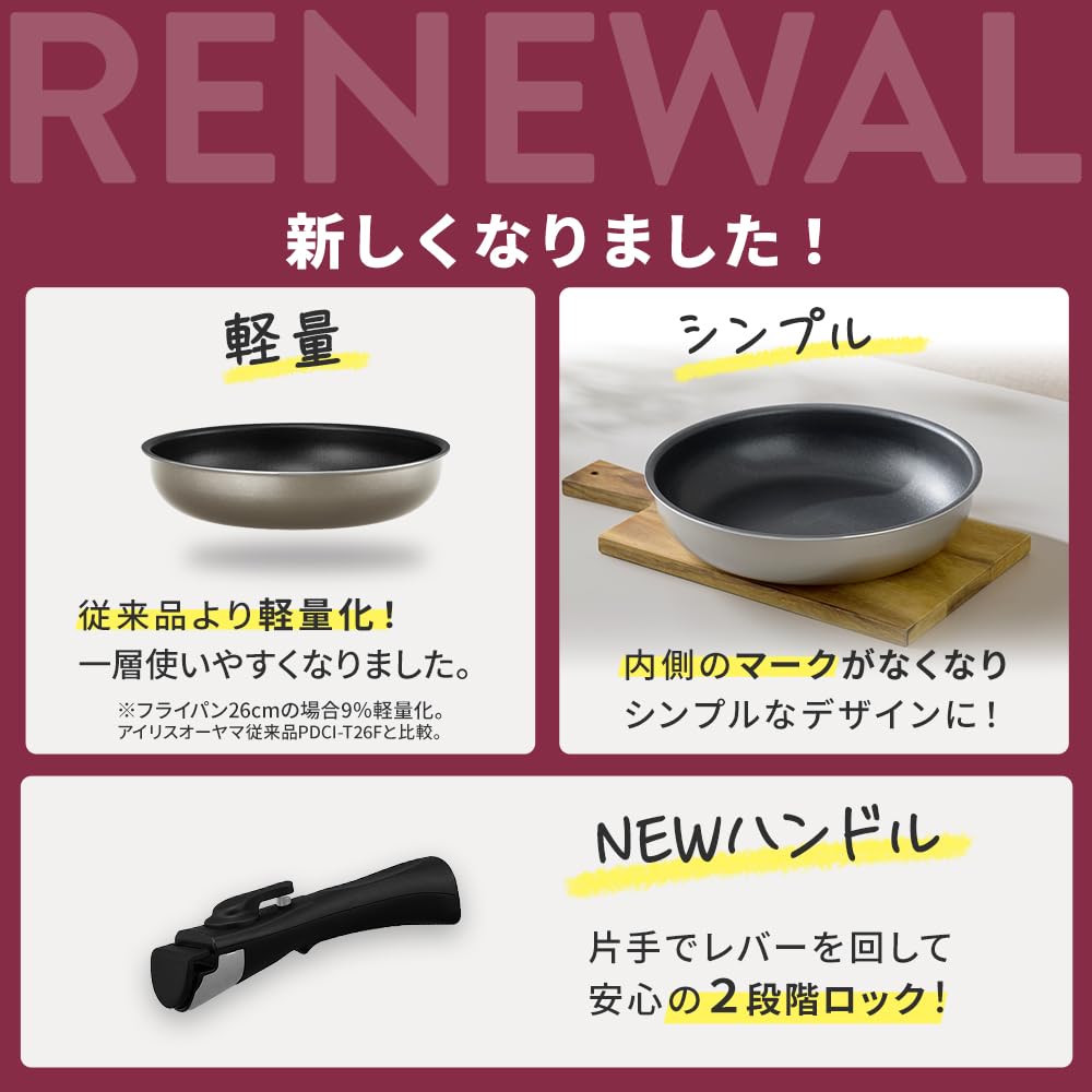 IRIS OHYAMA Frying Pan Set with Diamond Coated Removable 3 Metallic Brown 12-Piece Pans, Induction/Gas Compatible, Handles, Lightweight, Colors,