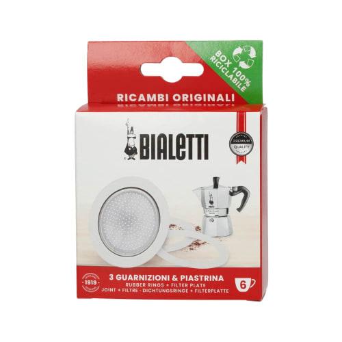 Bialetti Spare Parts with 3 Gaskets and 1 Plate for Moka Express, Fiammetta, Break, Happy, Dama, Moka Timer, and Rainbow (6 Cups)