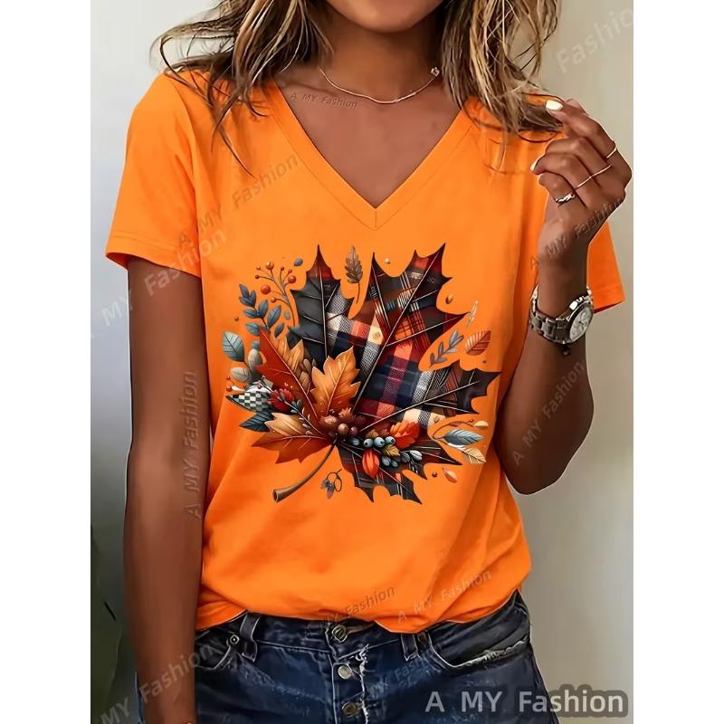 Women's V-neck short-sleeved T-shirt casual fashion