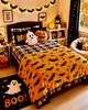 Halloween Bat Star Flannel Throw Blanket Orange Background Pumpkin Holiday Decor Sofa Blanket