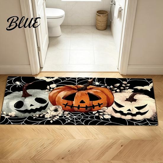 Easy Clean Floor Mat Halloween Kitchen Rug Pumpkin Bat Black Cat Non-slip Mat