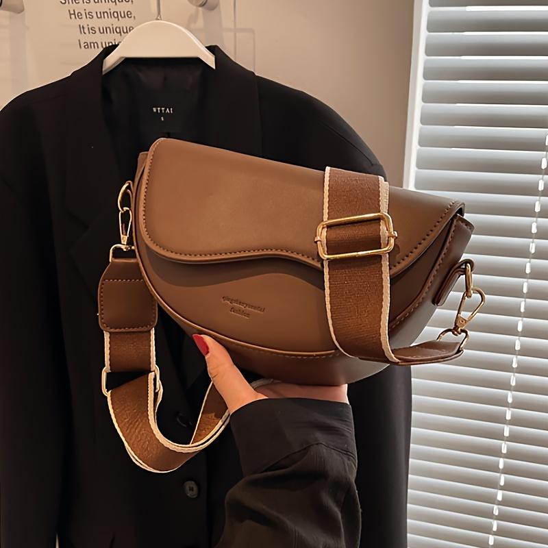 Vintage Saddle Bag for Women, Trendy Crossbody Shoulder Underarm Bag, Buckle Closure, Edge Paint Detail,Shoulder Underarm Bag