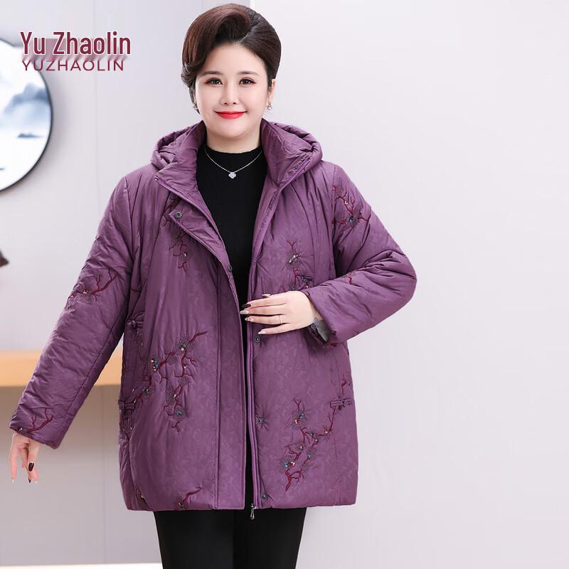YUZHAOLIN Women's Floral Embroidered Fleece-Lined Winter Padded Jacket