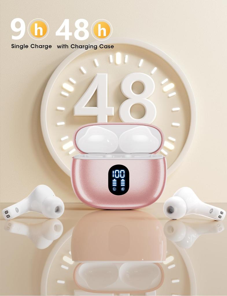 Bluetooth Wireless 48 Hours Deep LED IPX7 Instant Bluetooth Fast Compatible with and Perfect for and Web Conferencing Earbuds, Playtime, Bass,