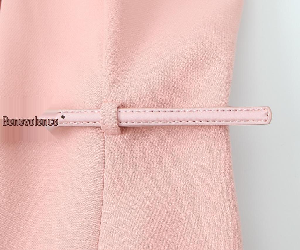 Summer Women's V-Neck Vest and Square Neck Dress Shorts with Belt Set - European & American Style