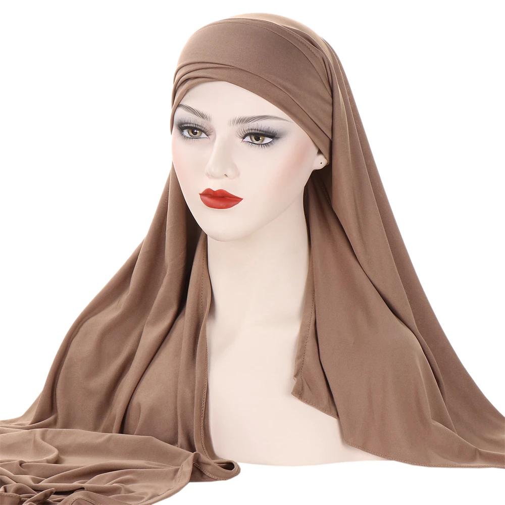 Muslim Women Long Scarf Pull On Ready Wear Instant Hijab Chemo Cap One Piece Amira Head Wrap Turban Femme Shawl Bandanas Scarves