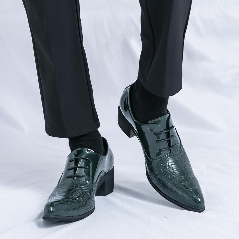 Men’s High Heels Derbys Pointed Toe Formal Business Leather Shoes Men Dance Shoes Tuxedo Wedding Party Dress Shoes Plus Size