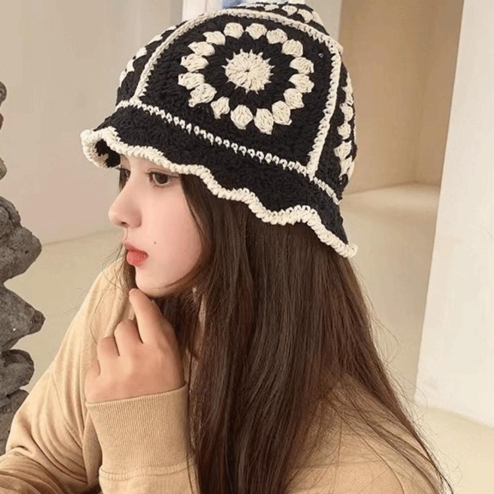 Fleece thread Flower Sun Hat Korean Style Bucket Hat Unique Knitted Fisherman Hat  Student