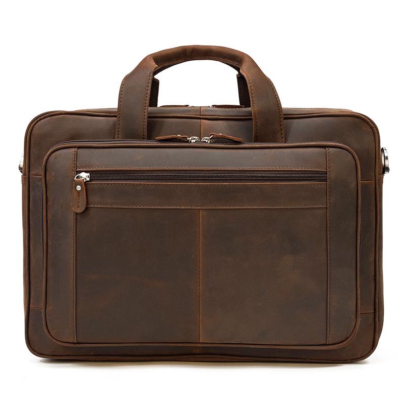 Vintage  Luxury Designer Men Briefcase Laptop Bag Crazy Horse Leather Male Briefcase Bag Business Handbags Thick Cowksin