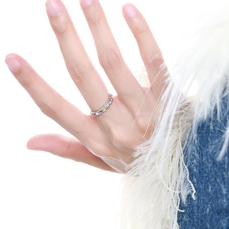 Women's Fashionable Colored Zircon Adjustable Open Band Ring - Simple, Trendy, Index Finger Design