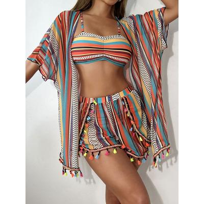Trend Bedruckter Nacken-Sling Bikini Split Set