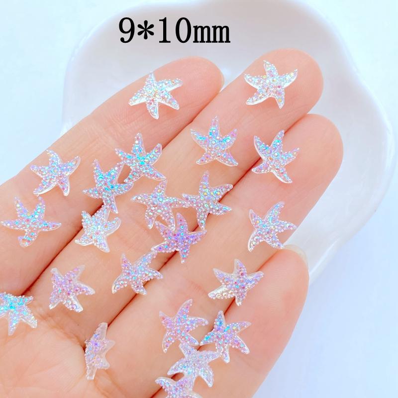 100Pcs New Cute Mini 8mm /9*10mm Mixed White Starfish Resin Nail Parts Accessories Kawaii DIY Nail Art Decoration