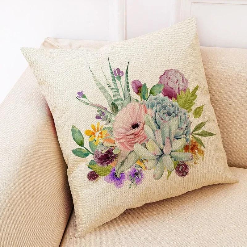 Succulent Cactus Plant Pattern Pillowcase Linen Pillowcase Car Seat Throw Sofa Home Decorative Pillowcase 45*45Cm
