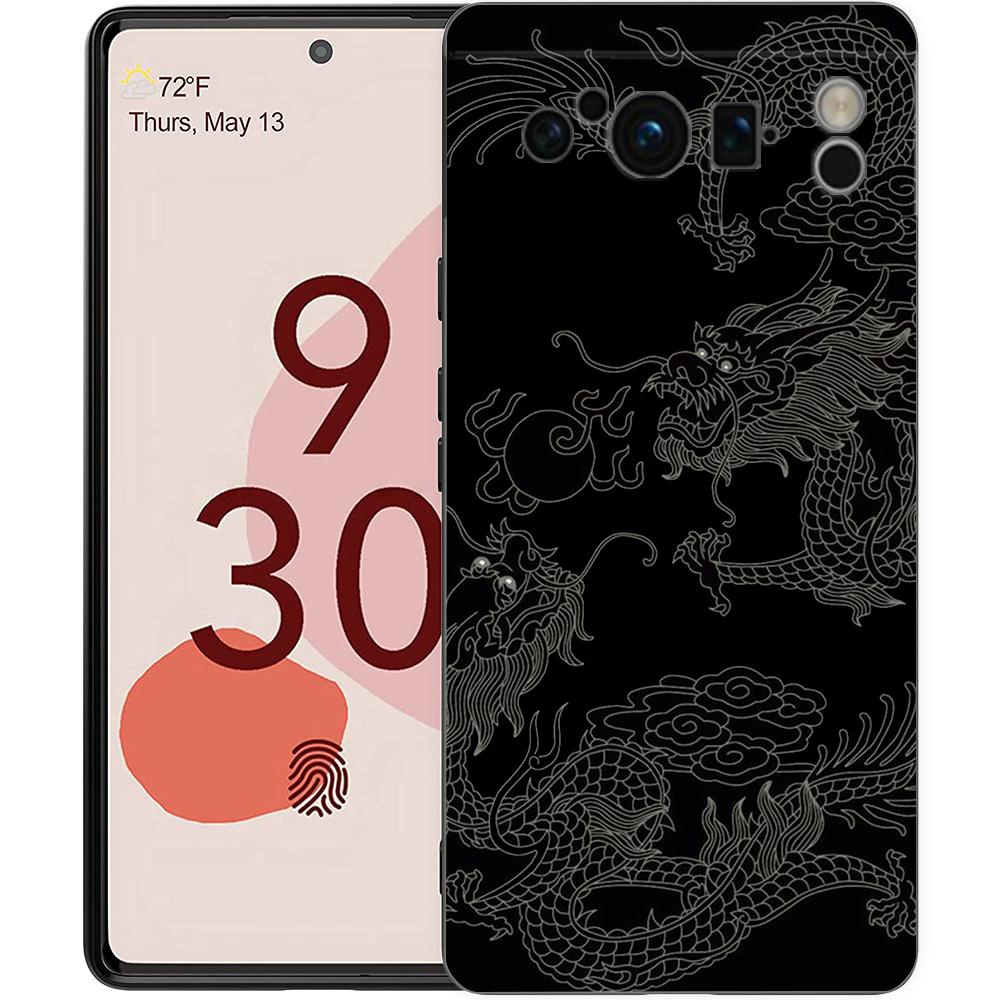 Phone Case For Google Pixel 8 7 6 Pro 8A 7A 6A TPU Shell Soft Silicone Shockproof Black Cover Illusory Color Chinese Dragon