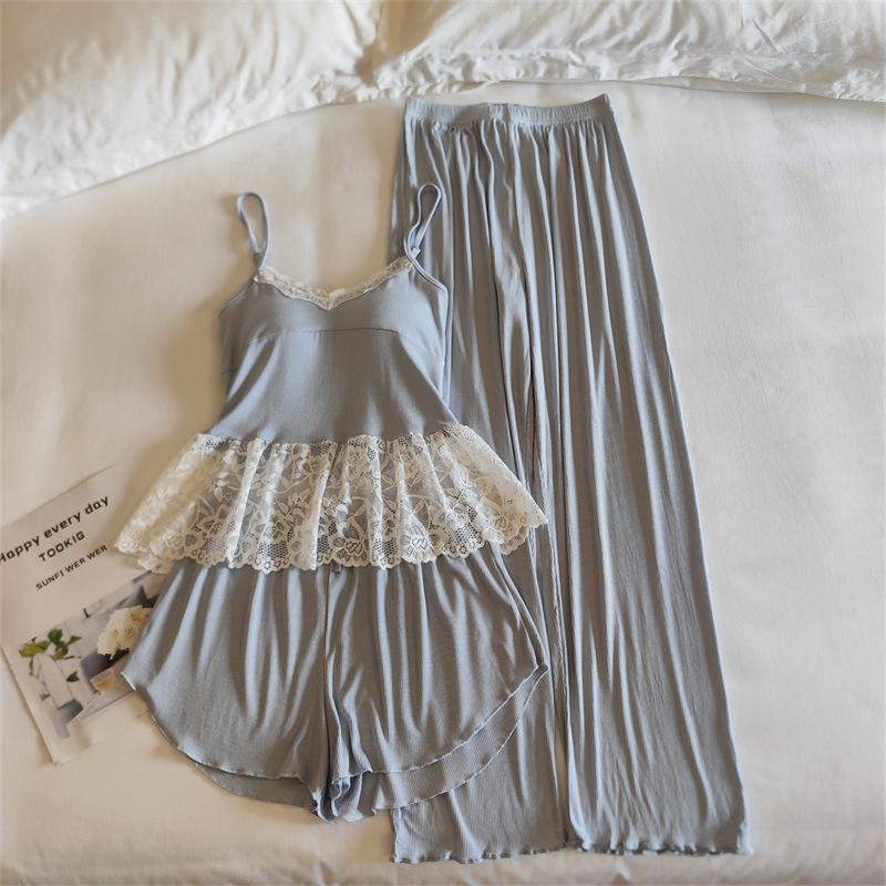 Modal Women's Summer Camisole Pajama Set with Chest Pads - French-Inspired, Sexy, Lightweight Homewear